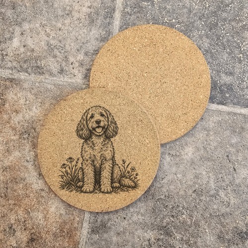 Cockapoo dog meadow round cork - dog,
